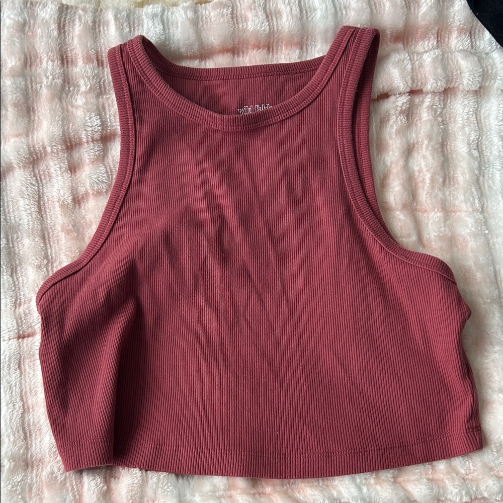 Wild Fable Ribbed Crop Top - Burgundy